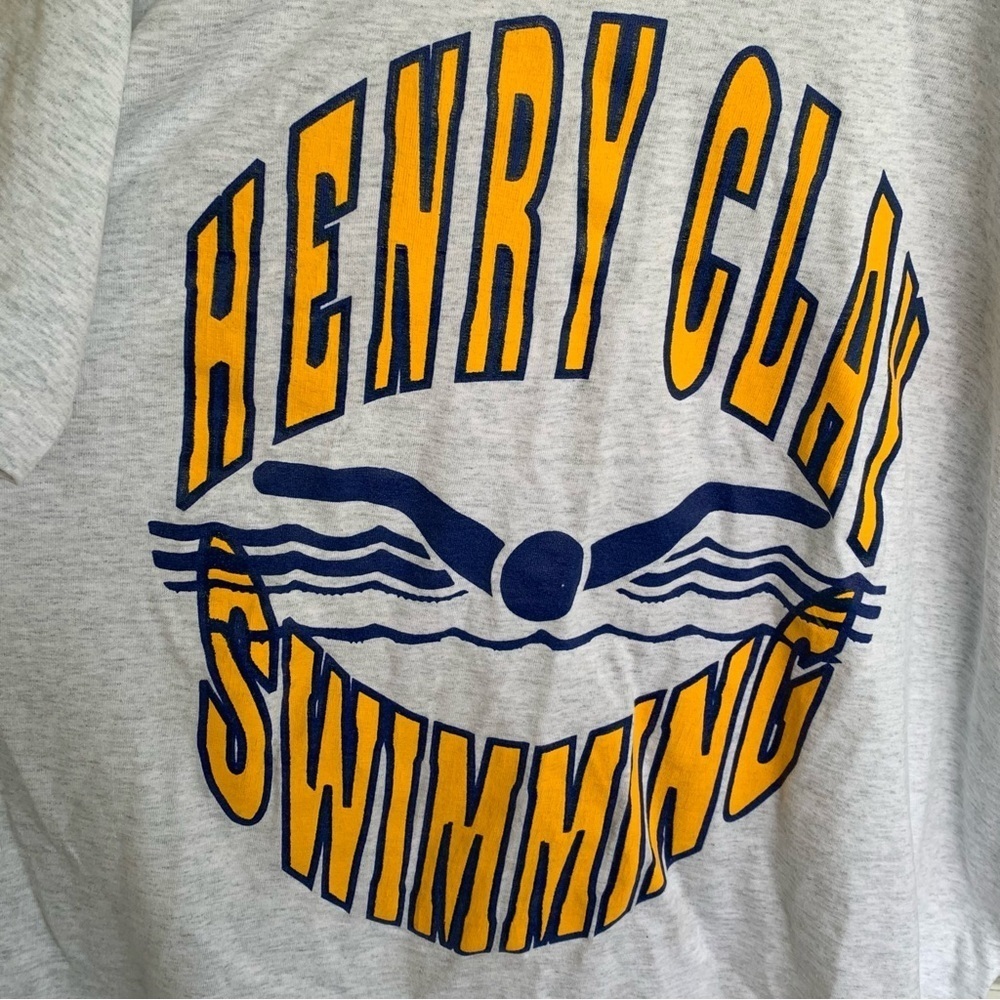 Vintage Tee Shirt Henry Clay Swimmimg Adult Size XL Gray Yellow 90s Kentucky